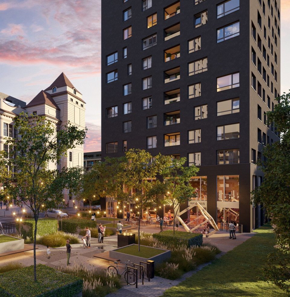 Danubius Two - Life here doesn't begin high above the street in the apartments—it starts at ground level, in the everyday rhythm of the city.